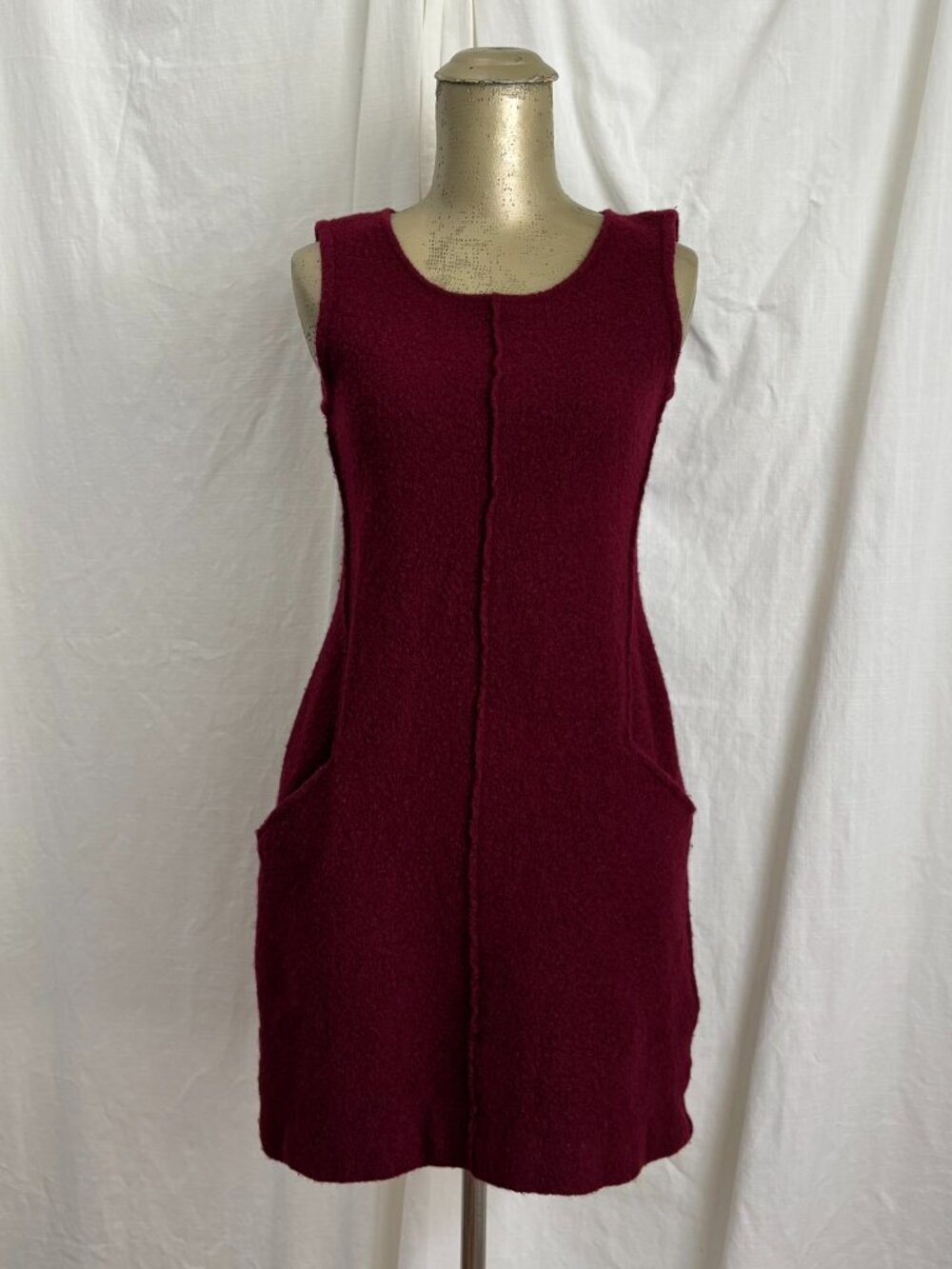 Anthropologie Sparrow 100% Boiled Wool Burgundy Mini Dress S Boho Academia Fall